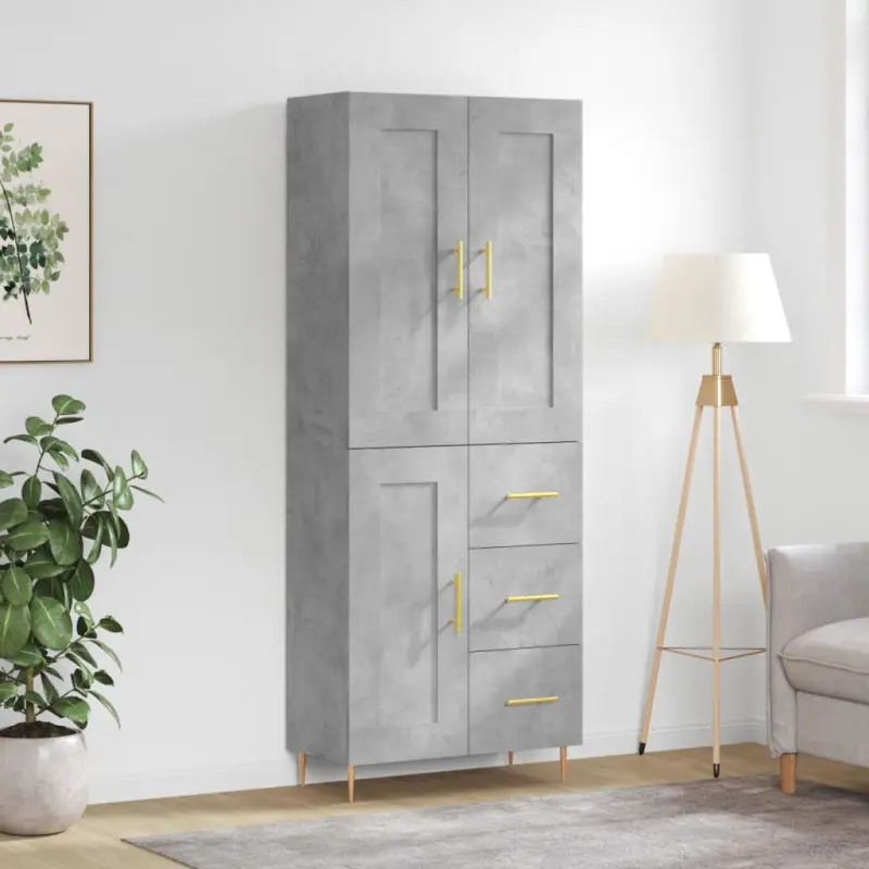 Witrynka, szarość betonu 69,5x34x180 cm materiał drewnopochodny