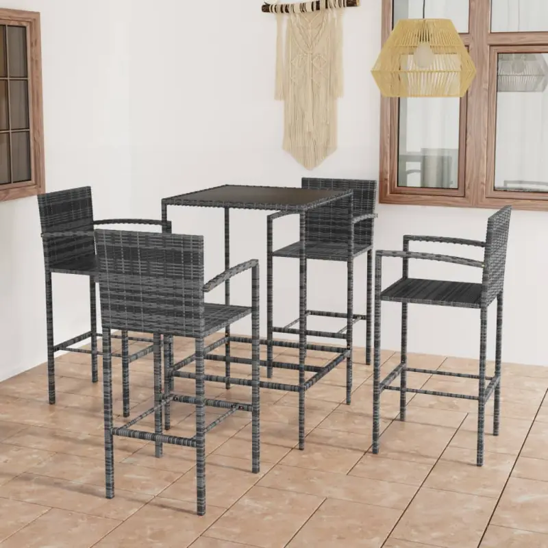 5-cz. zestaw mebli barowych do ogrodu, rattan PE, szary