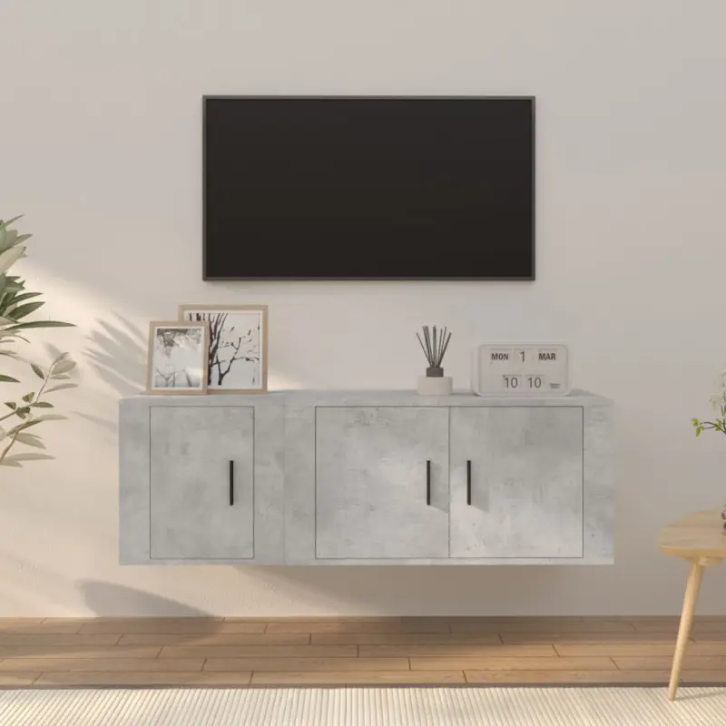 Zestaw 2 szafek TV, szarość betonu, materiał drewnopochodny