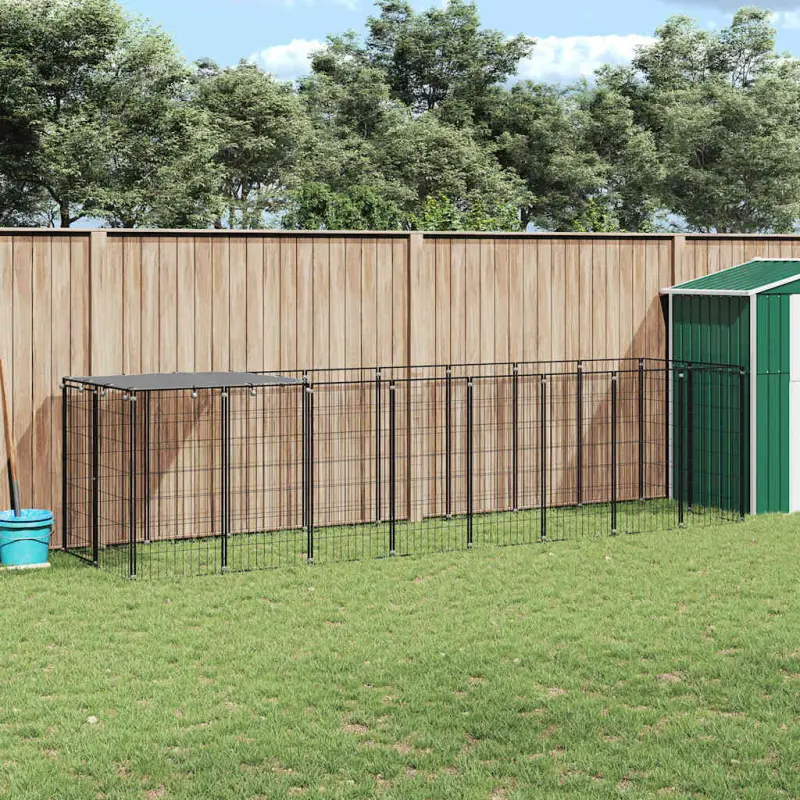 Kojec dla psa, czarny, 4,84 m², stalowy