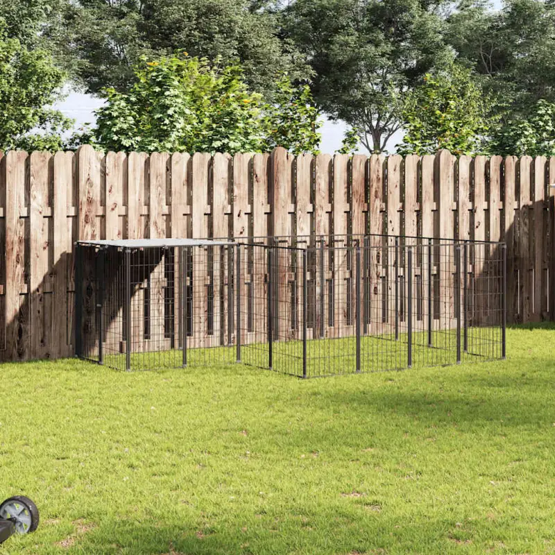 Kojec dla psa, czarny, 6,05 m², stalowy