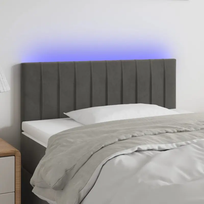 Zagłówek do łóżka z LED, ciemnoszary, 100x5x78/88 cm, aksamit