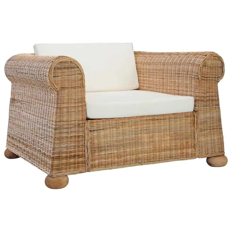 Fotel z poduszkami, naturalny rattan