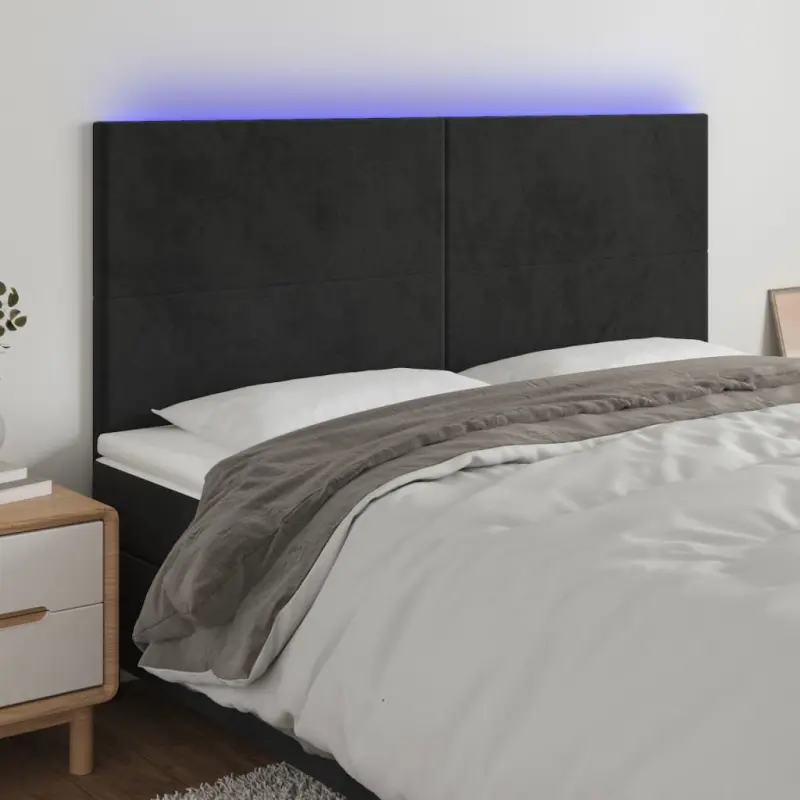 Zagłówek do łóżka z LED, czarny, 200x5x118/128 cm, aksamit