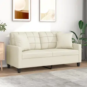 2-osobowa sofa z poduszkami, kremowa, 140 cm, sztuczna skóra