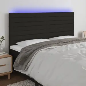 Zagłówek do łóżka z LED, czarny, 180x5x118/128 cm, tkanina