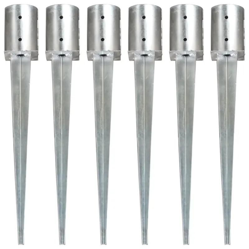 Kołki gruntowe, 6 szt., srebrne, 10x76 cm, stal galwanizowana
