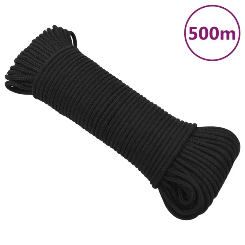 Linka żeglarska, czarna jednolita, 3 mm, 500 m, polipropylen