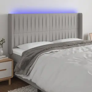 Zagłówek do łóżka z LED, jasnoszary, 203x16x118/128 cm, tkanina