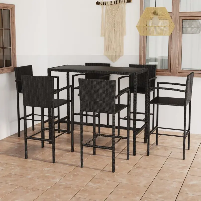 7-cz. zestaw mebli barowych do ogrodu, rattan PE, czarny