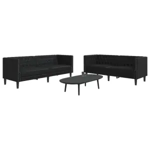 2-cz. zestaw wypoczynkowy Chesterfield, czarny, sztuczna skóra