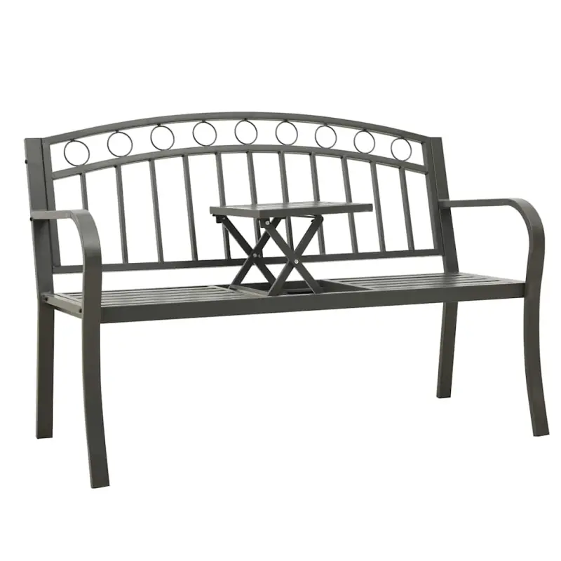 Ławka ogrodowa ze stolikiem, 125 cm, stal, szara