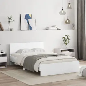 Rama łóżka z wezgłowiem i LED, biała, 135x190 cm
