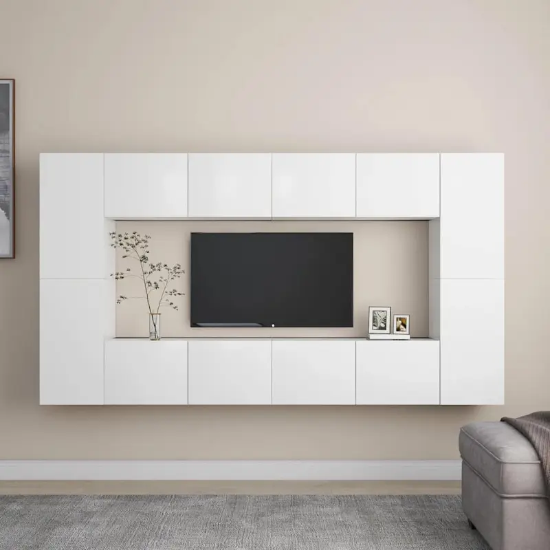 8-cz. zestaw szafek TV, biały, materiał drewnopochodny