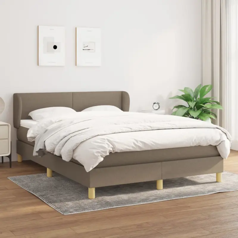 Łóżko kontynentalne z materacem, taupe, tkanina, 140x190 cm