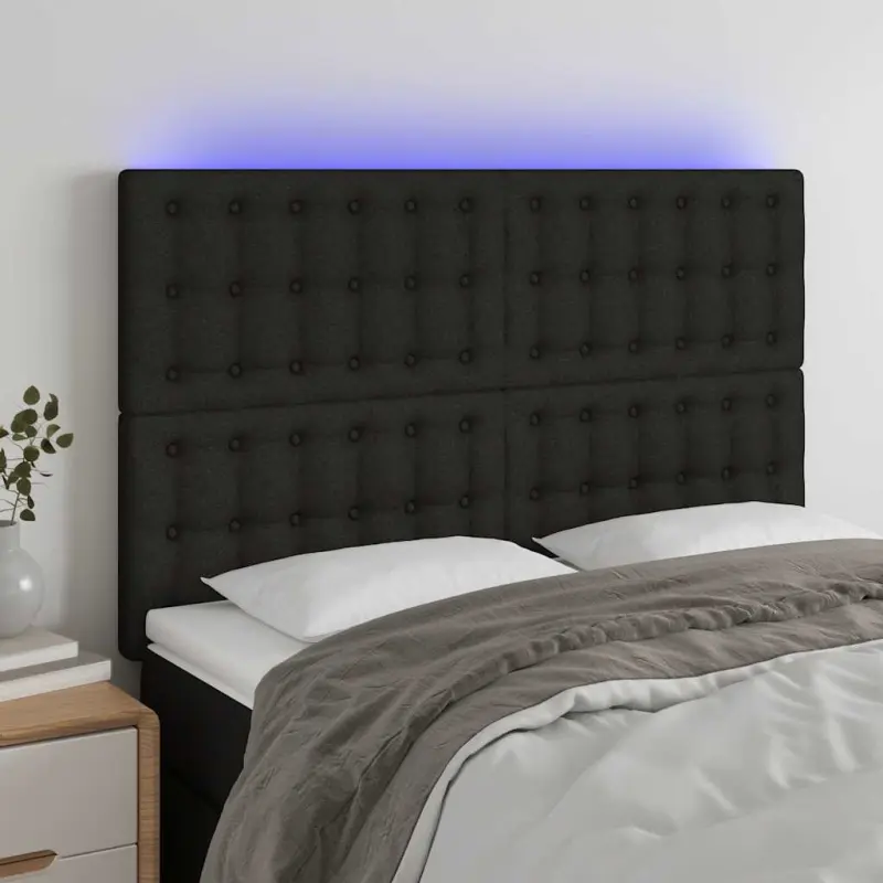 Zagłówek do łóżka z LED, czarny, 144x5x118/128 cm, tkanina