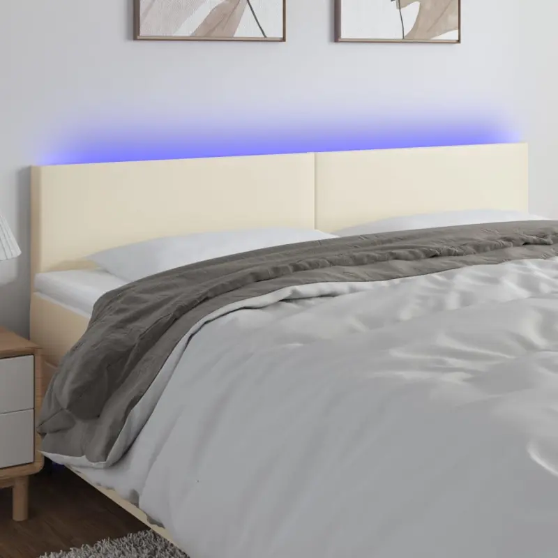 Zagłówek do łóżka z LED, kremowy, 200x5x78/88cm, sztuczna skóra