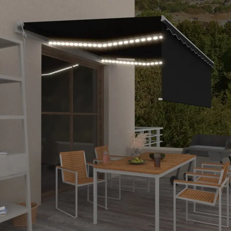 Automatyczna markiza z zasłoną, LED i czujnikiem wiatru, 4x3 m
