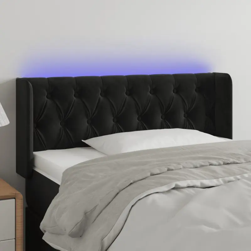 Zagłówek do łóżka z LED, czarny, 103x16x78/88 cm, aksamit