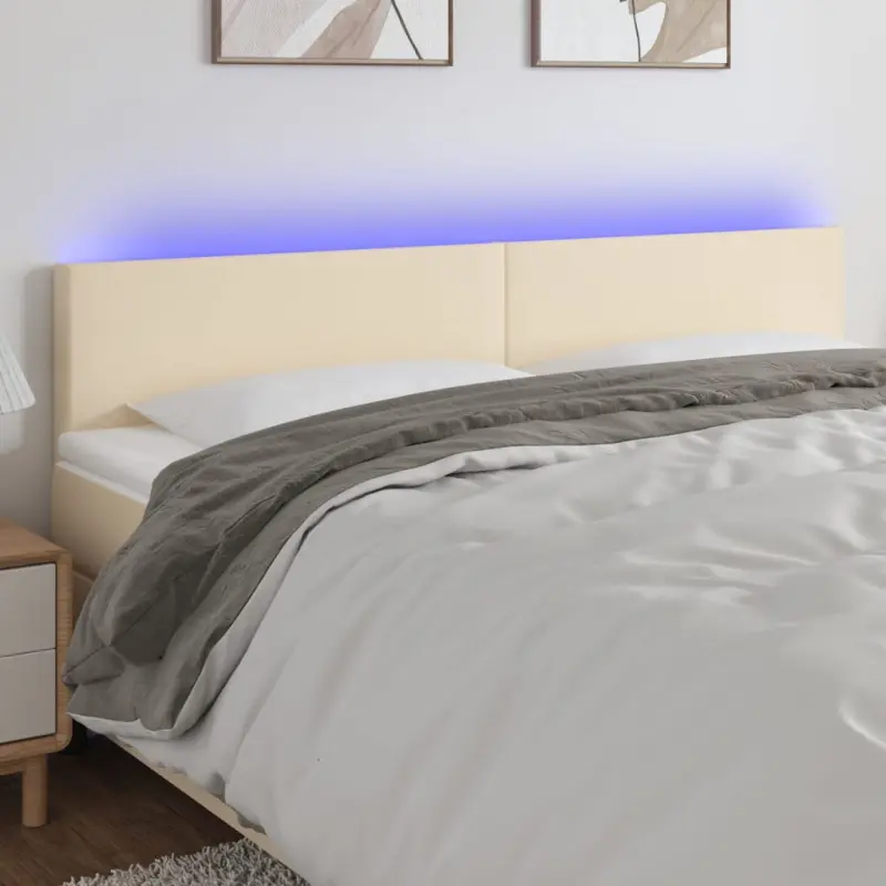 Zagłówek do łóżka z LED, kremowy, 180x5x78/88 cm, tkanina