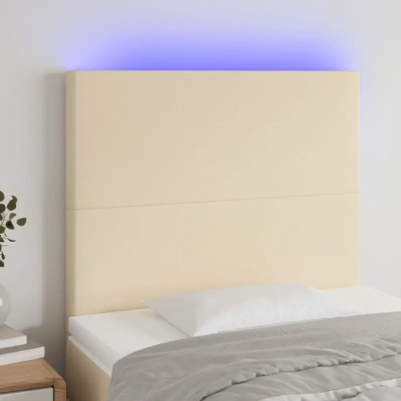 Zagłówek do łóżka z LED, kremowy, 80x5x118/128 cm, tkanina