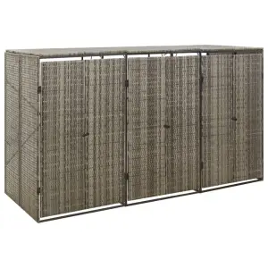 Osłona na 3 kosze na śmieci, szara, 207x80x117 cm, polirattan