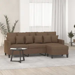 3-osobowa sofa z podnóżkiem, brązowy, 180 cm, tkaniną