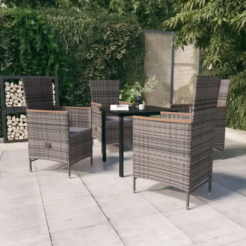 Meble ogrodowe 5-częściowe szare z poduszkami rattan PE i stalą