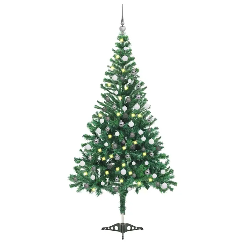 Sztuczna choinka z lampkami i bombkami, 120 cm, 230 gałązek