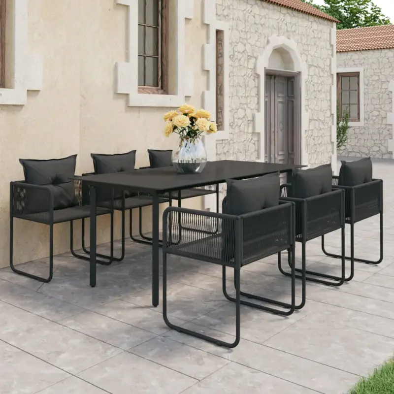 7-częściowy zestaw mebli ogrodowych rattan PVC, czarny
