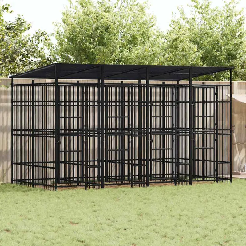 Kojec zewnętrzny dla psów, z zadaszeniem, stalowy, 7,37 m²