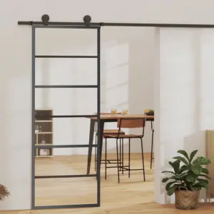 Drzwi przesuwne z osprzętem, szkło ESG i aluminium, 76x205 cm
