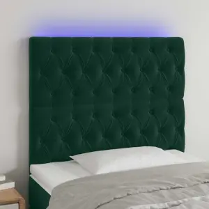 Zagłówek do łóżka z LED, ciemnozielony, 100x7x118/128 cm