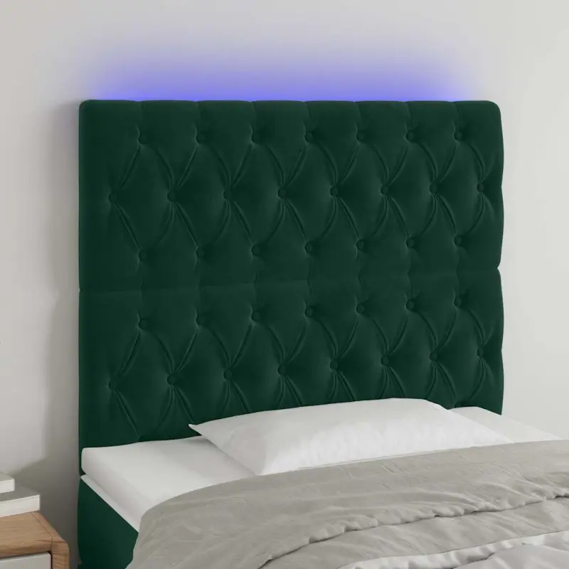 Zagłówek do łóżka z LED, ciemnozielony, 100x7x118/128 cm