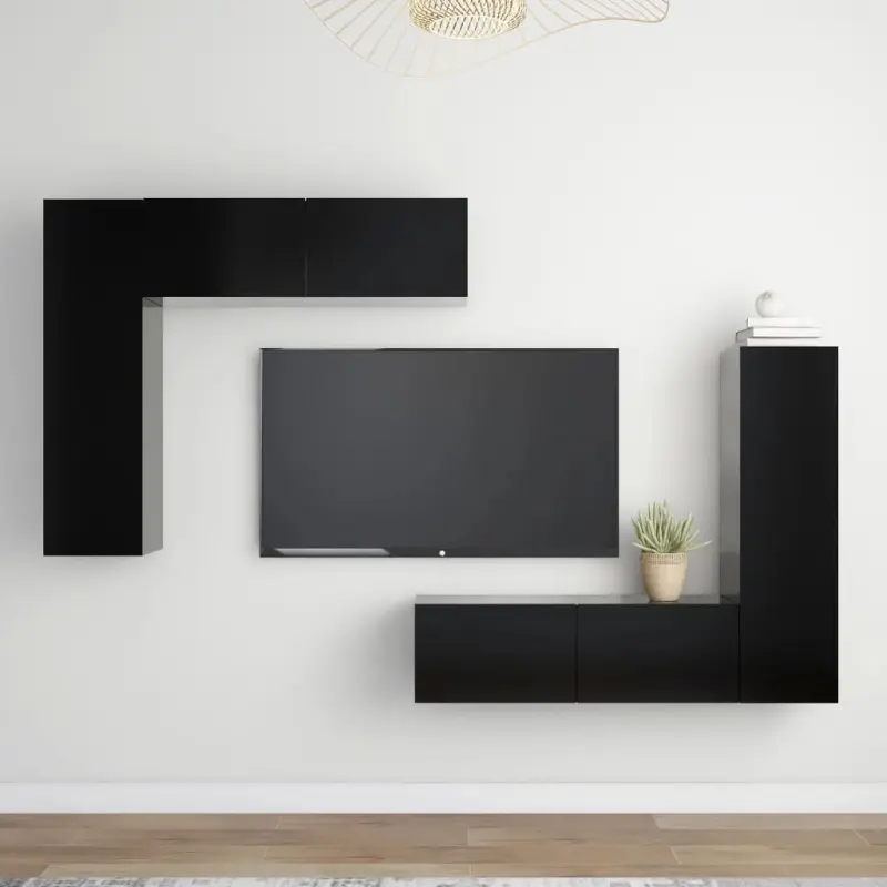4-cz. zestaw szafek TV, czarny, materiał drewnopochodny
