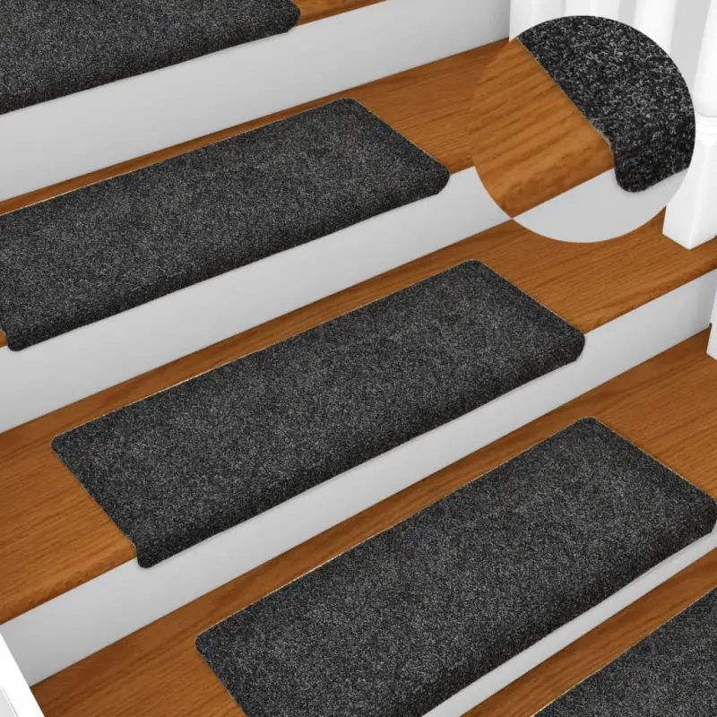 Maty na schody samoprzylepne 15 szt. 65x21x4 cm ciemnoszare, prostokątne krawędzie
