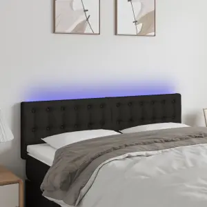 Zagłówek do łóżka z LED, czarny, 144x5x78/88 cm, tkanina
