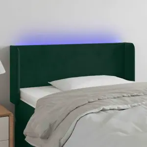 Zagłówek do łóżka z LED, ciemnozielony, 83x16x78/88 cm, aksamit