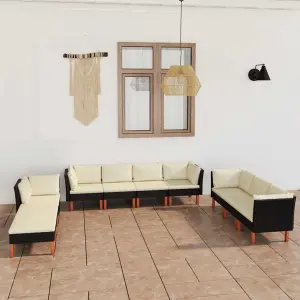 Meble ogrodowe 10-cz. zestaw z rattanu PE i poduszkami czarny komplet