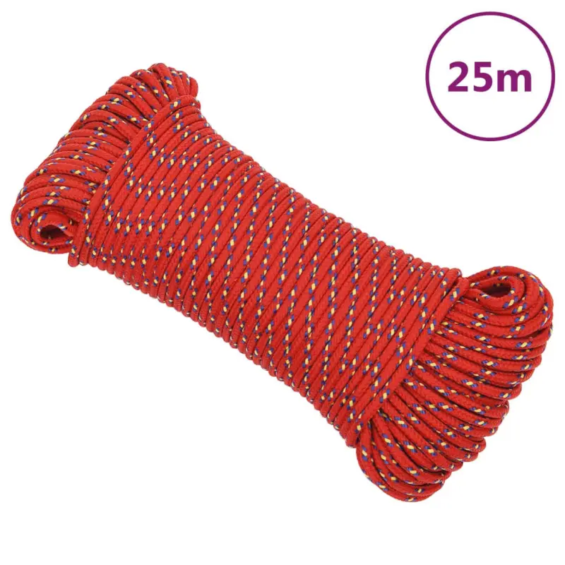 Linka żeglarska, czerwona, 3 mm, 25 m, polipropylen