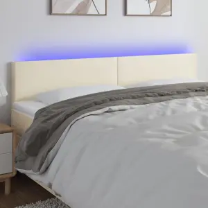 Zagłówek do łóżka z LED, kremowy, 180x5x78/88cm, sztuczna skóra