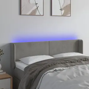 Zagłówek do łóżka z LED, jasnoszary, 147x16x78/88 cm, aksamit