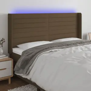 Zagłówek do łóżka z LED ciemnobrązowy 183x16x118/128 cm tkanina