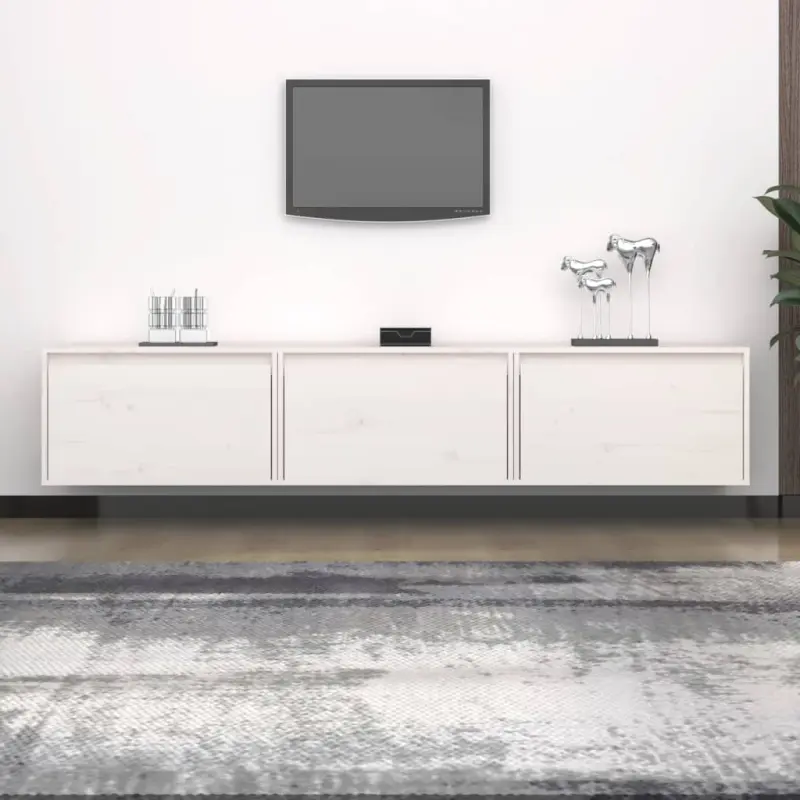 Szafki pod TV, 3 szt., białe, lite drewno sosnowe
