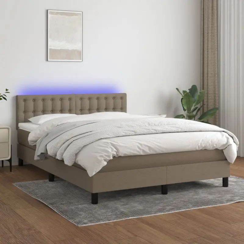 Łóżko kontynentalne z materacem, taupe, 140x190 cm, tkanina