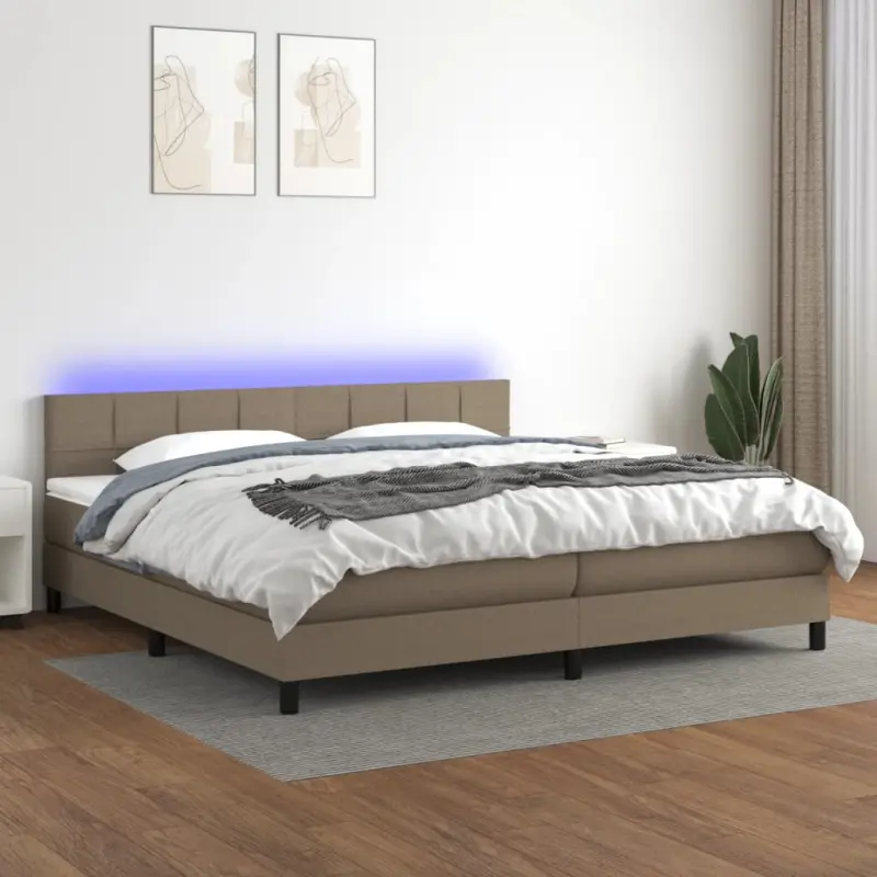 Łóżko kontynentalne z materacem, taupe, 200 x 200 cm, tkanina