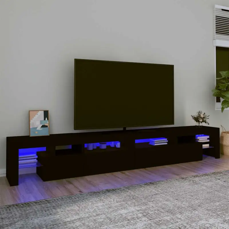 Szafka pod TV z oświetleniem LED, czarna, 260x36,5x40 cm