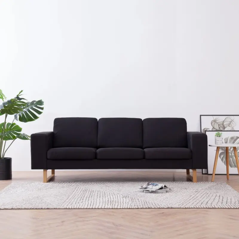 3-osobowa sofa tapicerowana tkaniną, czarna