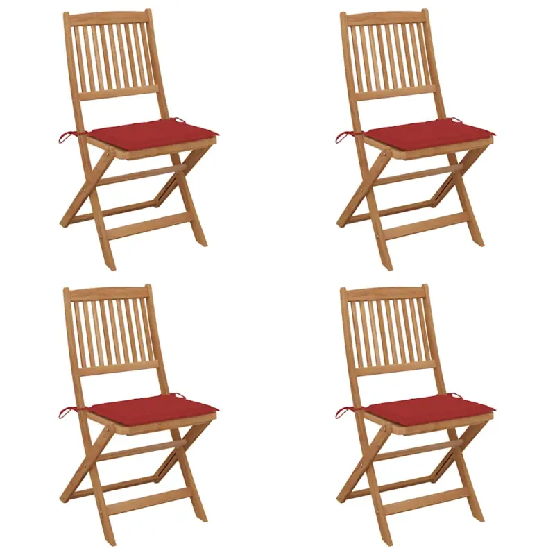 Składane krzesła ogrodowe z poduszkami, 4 szt., drewno akacjowe