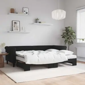 Sofa rozsuwana z materacami, czarna, 80x200 cm, aksamit